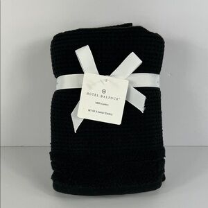 Hotel Balfour Black Hand Towels Set 100% Cotton Waffle Texture Set of 2 NEW